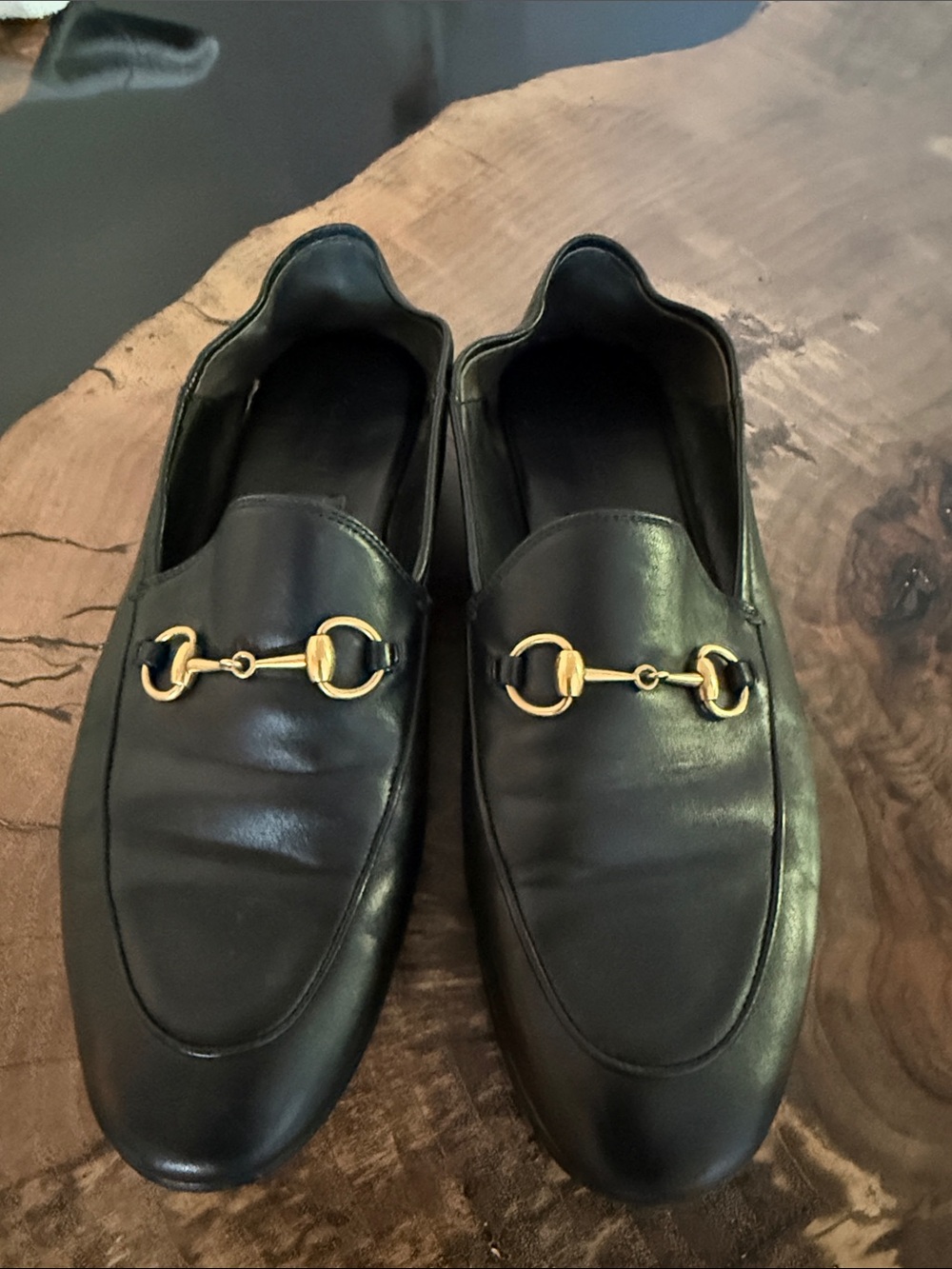 GUCCI Brixton Convertible Loafer Black Leather Gold Horse Bit 39/8-8.5US